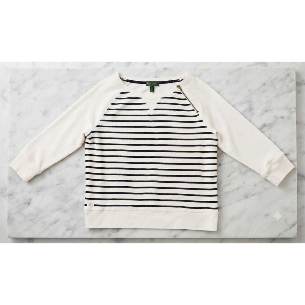 Lauren Jeans Co Ralph Lauren M Striped Raglan Zip Shoulder Terry Sweatshirt